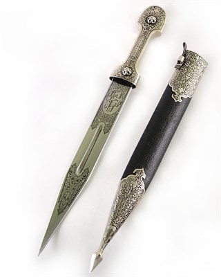 Кавказский кинжал Ирбис №1 (ножны мельхиор, натуральная кожа) 2158 - фото 10897