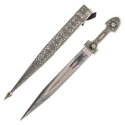 Кавказский кинжал Ирбис №2 (малый, ножны мельхиор) 15120