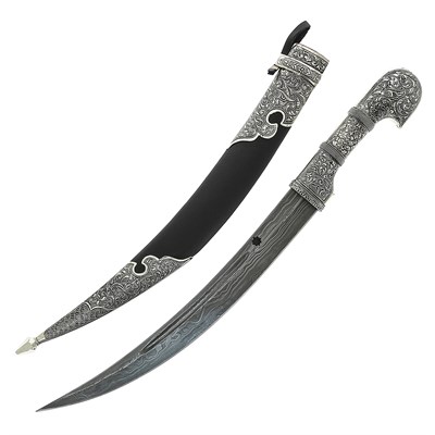 Кинжал (турецкий ятаган) Янычар (дамасская сталь, ножны кожа, мельхиор) 16982