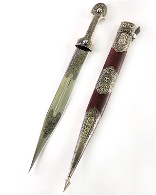 Кавказский кинжал Ирбис №1 (ножны мельхиор, натуральная кожа) 2154 - фото 8597