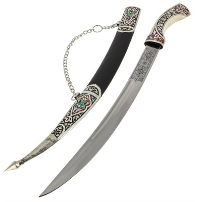 Кинжал (турецкий ятаган) Янычар (ножны мельхиор, эмаль, натуральная кожа) 7027 - фото 9160