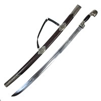 Кавказская шашка Есаул (ножны - мельхиор и натур. кожа, красная) 6681