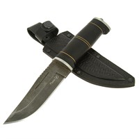 Нож Рысь (дамасская сталь, рукоять черный граб, наборная кожа) 9392