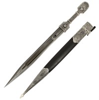 Кавказский кинжал Ирбис (дамасская сталь, ножны кожа, мельхиор) 18157