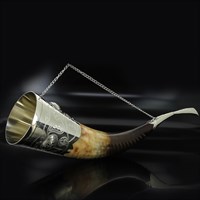 Кавказский рог бычий рифленый с пиалой (отделка - мельхиор) 5843