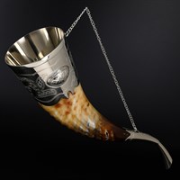 Кавказский рог бычий рифленый с пиалой (отделка - мельхиор) 12900