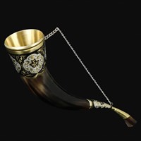 Кавказский рог бычий малый (отделка - латунь, эмаль, посеребрение) 8546
