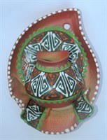 Сувенирная глиняная тарелочка ручной работы "Большой кувшин" в ассортименте зеленая