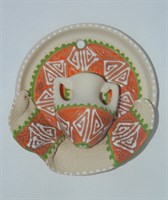 Сувенирная глиняная тарелочка ручной работы "Кувшинчик" оранжевая