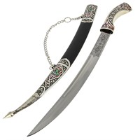 Кинжал (турецкий ятаган) Янычар (ножны мельхиор, эмаль, натуральная кожа) 7027