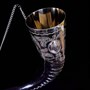 Элитный рог кавказского тура с пиалой и медальонами мельхиоровый 2871