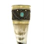 Кавказский рог бычий рифленый (отделка - латунь, эмаль и камень - медальон) 10842